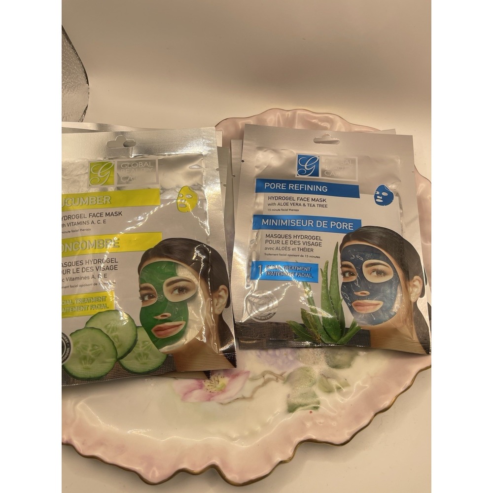5 Pack Global Beauty Care Hydrogel Face Mask Pore Refining & Cucumber Aloe‎ Vera